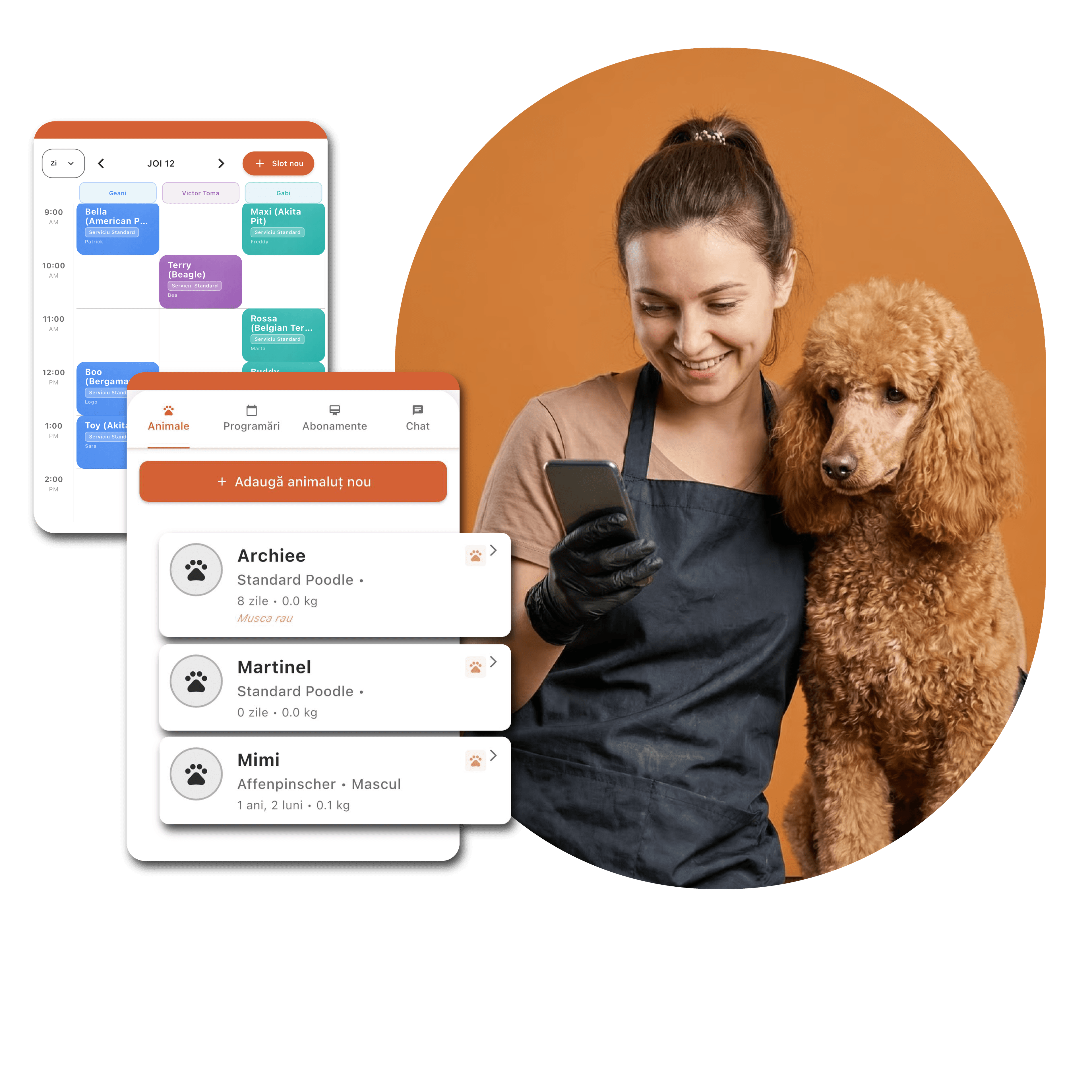 Groomer profesionist folosind aplicația Animalia