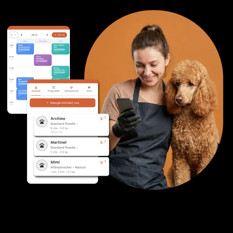 Groomer profesionist folosind aplicația Animalia