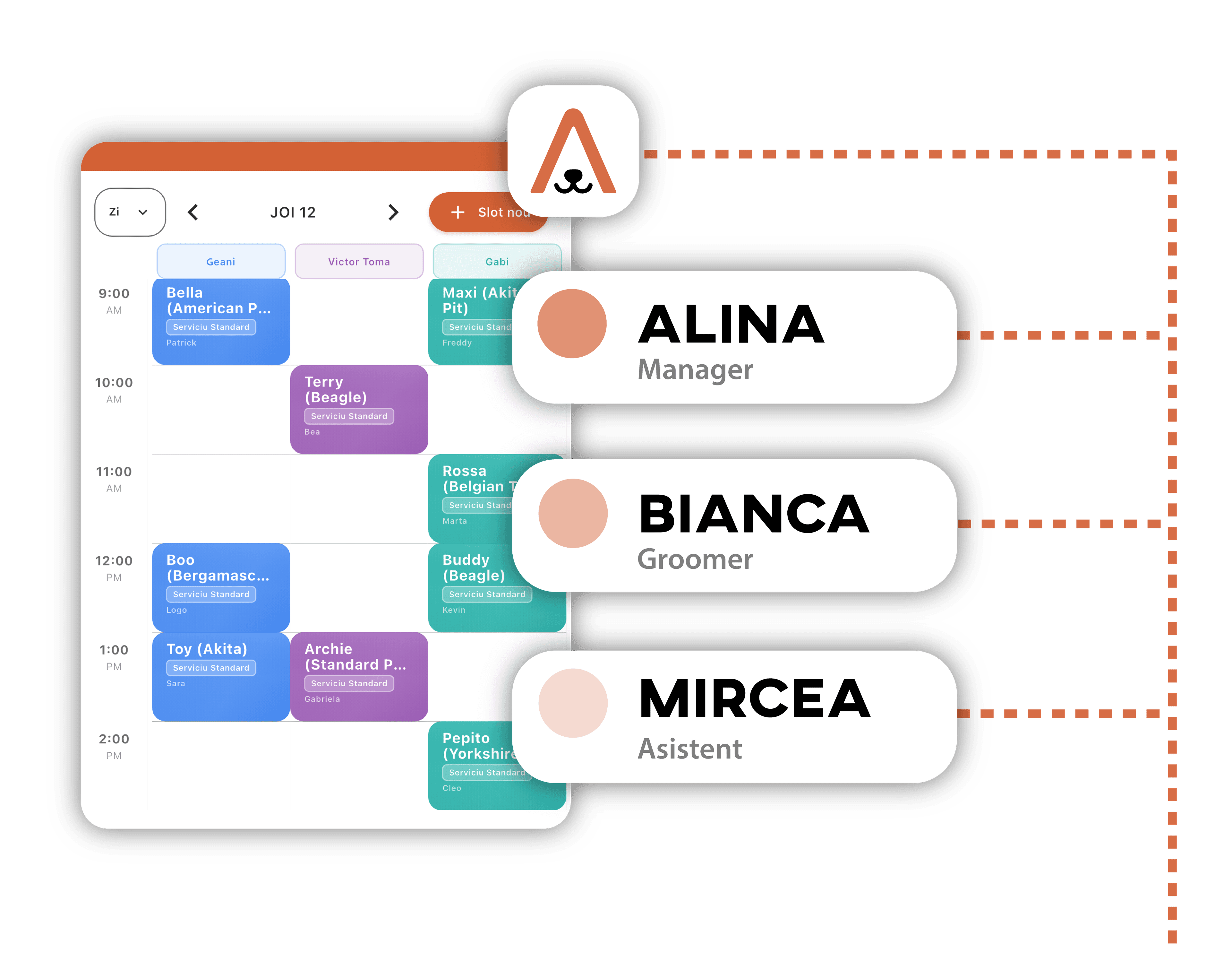 Calendar echipă cu programări în timp real